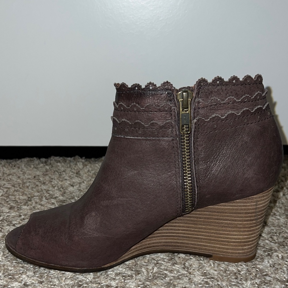 Lucky Brand Dark Brown Peep-Toe Wedge Booties - Picture 6 of 11